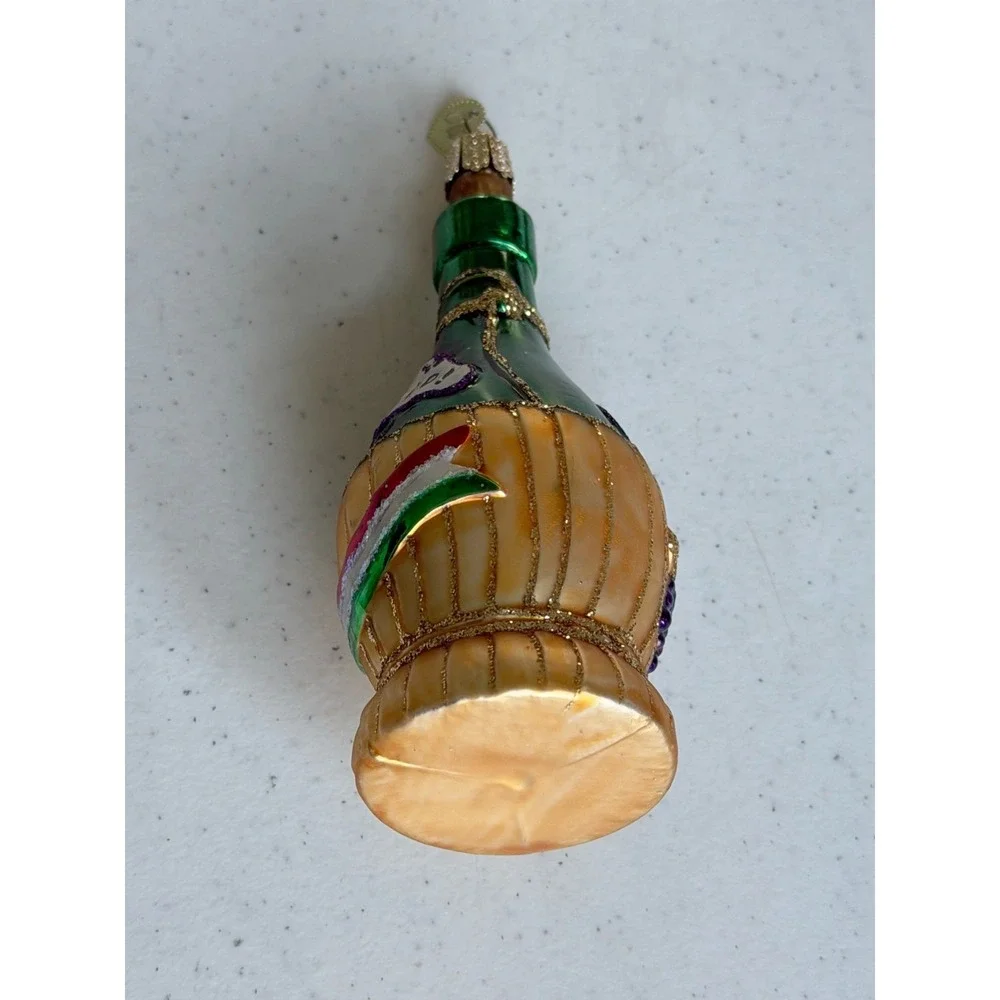 Old World Christmas Chianti Wine Bottle & Italy Flag Blown Glass Set2 Ornaments